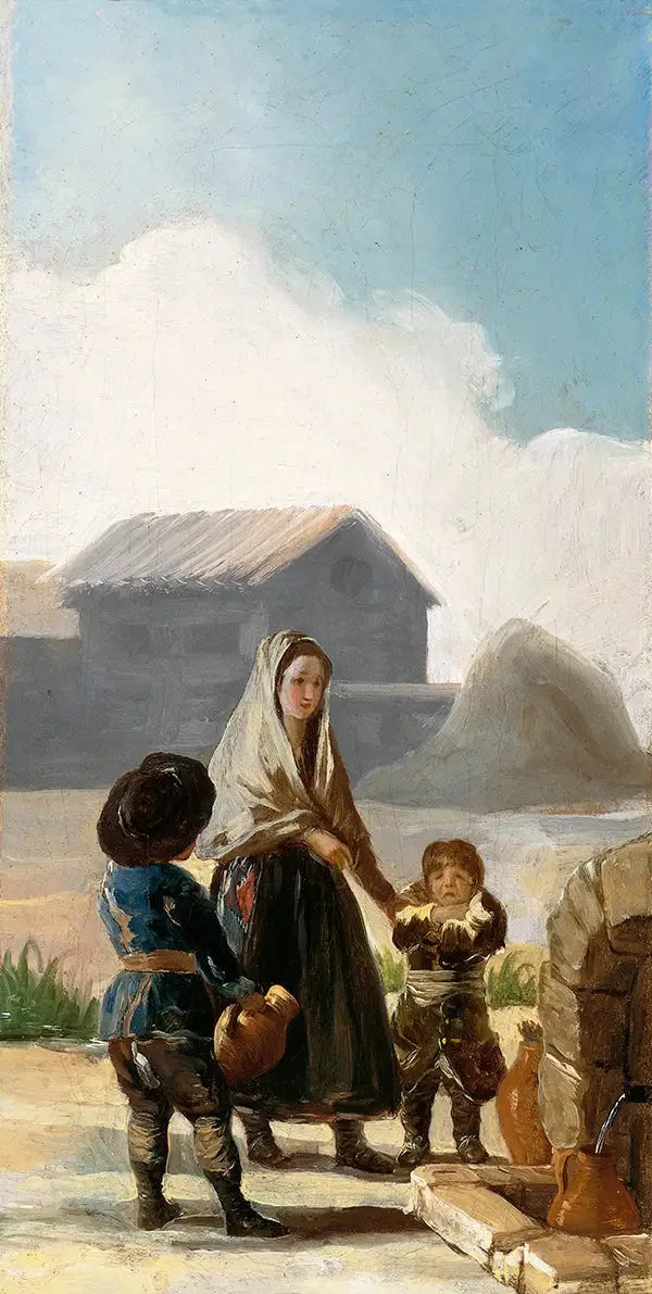 Eine Frau und zwei Kinder am Brunnen - Francisco de Goya