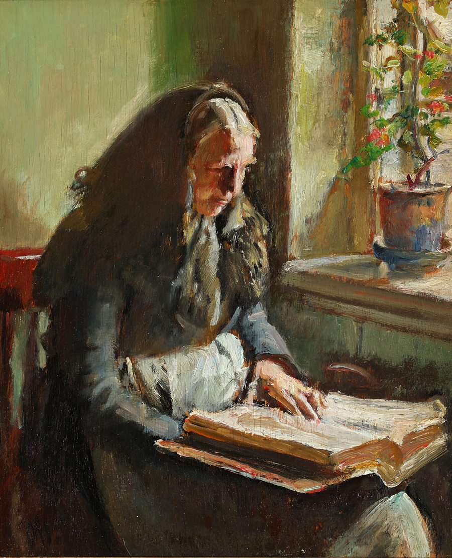Eine Frau liest am Fenster. – Michael Peter Ancher