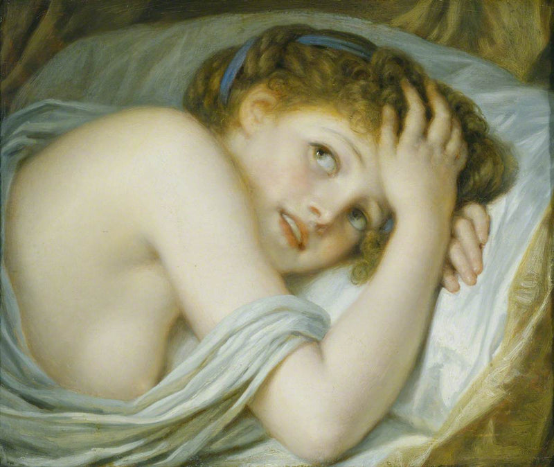 Ein liegendes Mädchen in ihrem Bett - Jean-Baptiste Greuze