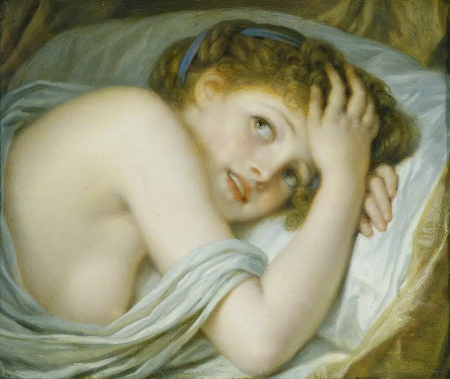 Ein liegendes Mädchen in ihrem Bett - Jean-Baptiste Greuze