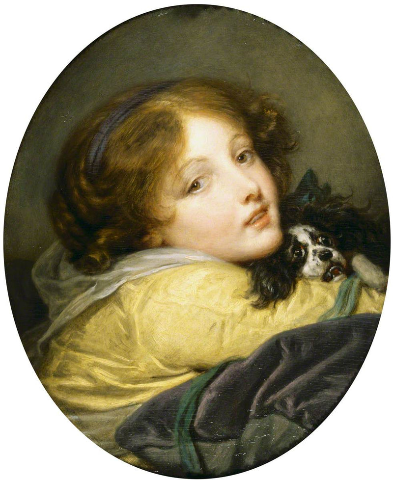 Ein Mädchen, das einen Spaniel hält - Jean-Baptiste Greuze