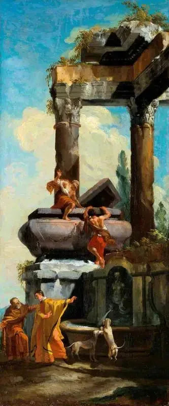 Eine Fontaine mit klassischen Ruinen - Giovanni Paolo Panini