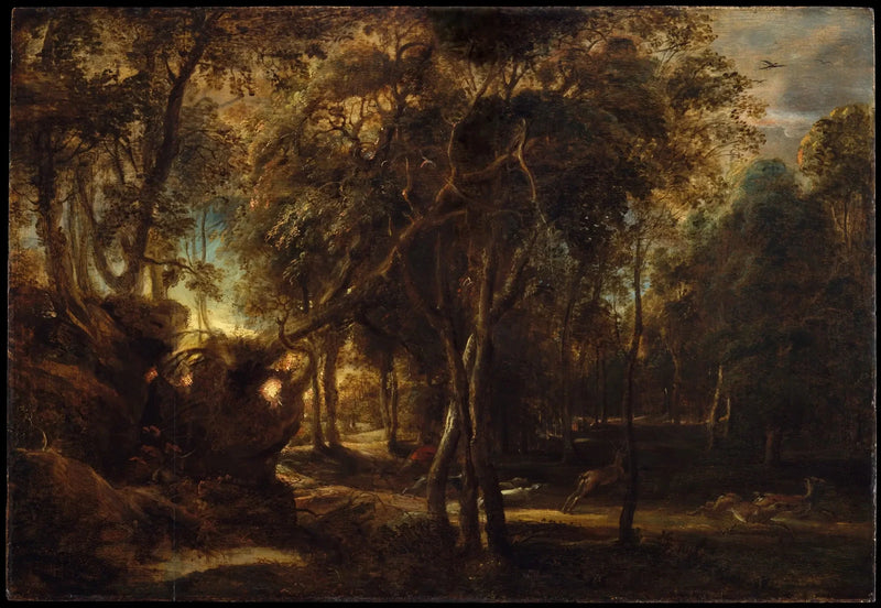 Ein Wald bei der Dämmerung mit einer Hirschjagd - Peter Paul Rubens