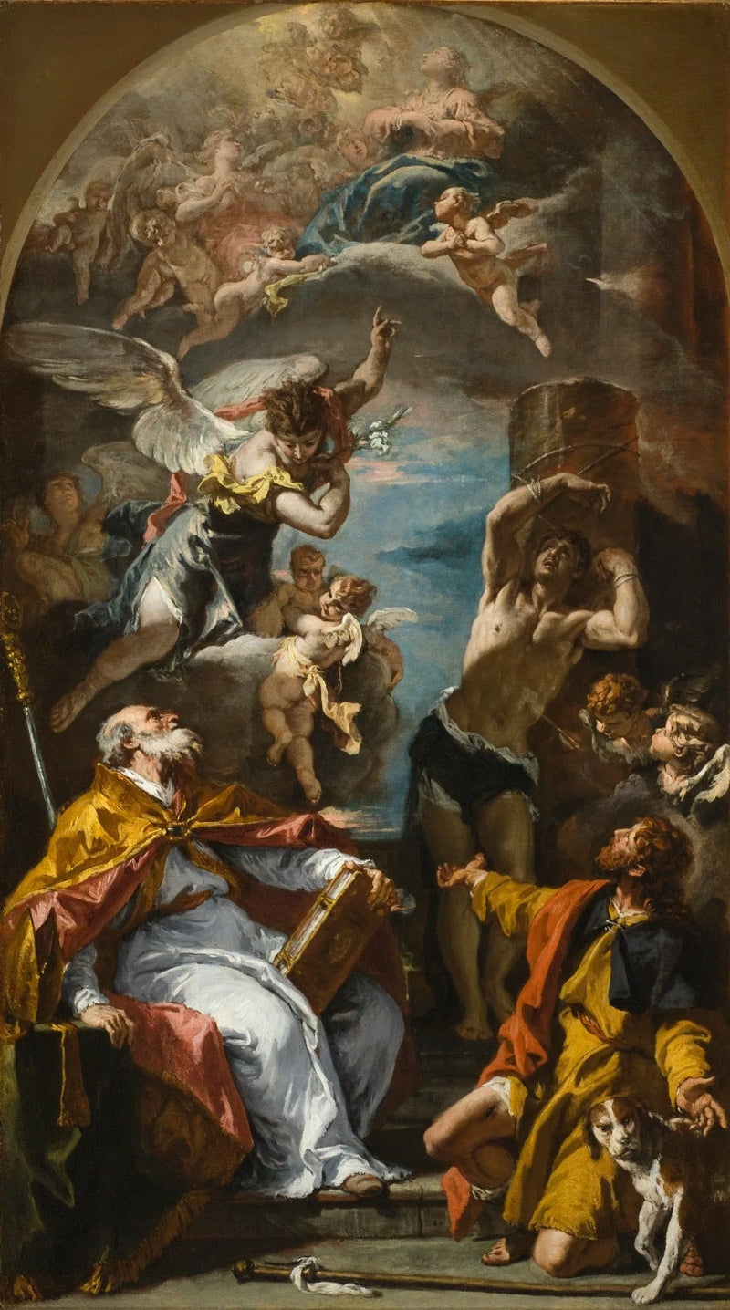 Eine Herrlichkeit der Jungfrau mit Erzengel Gabriel und den Heiligen Eusebius, Roch und Sebastian - Sebastiano Ricci