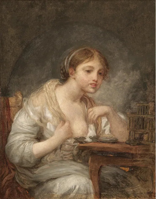 Eine junge Frau mit einem Vogelkäfig - Jean-Baptiste Greuze