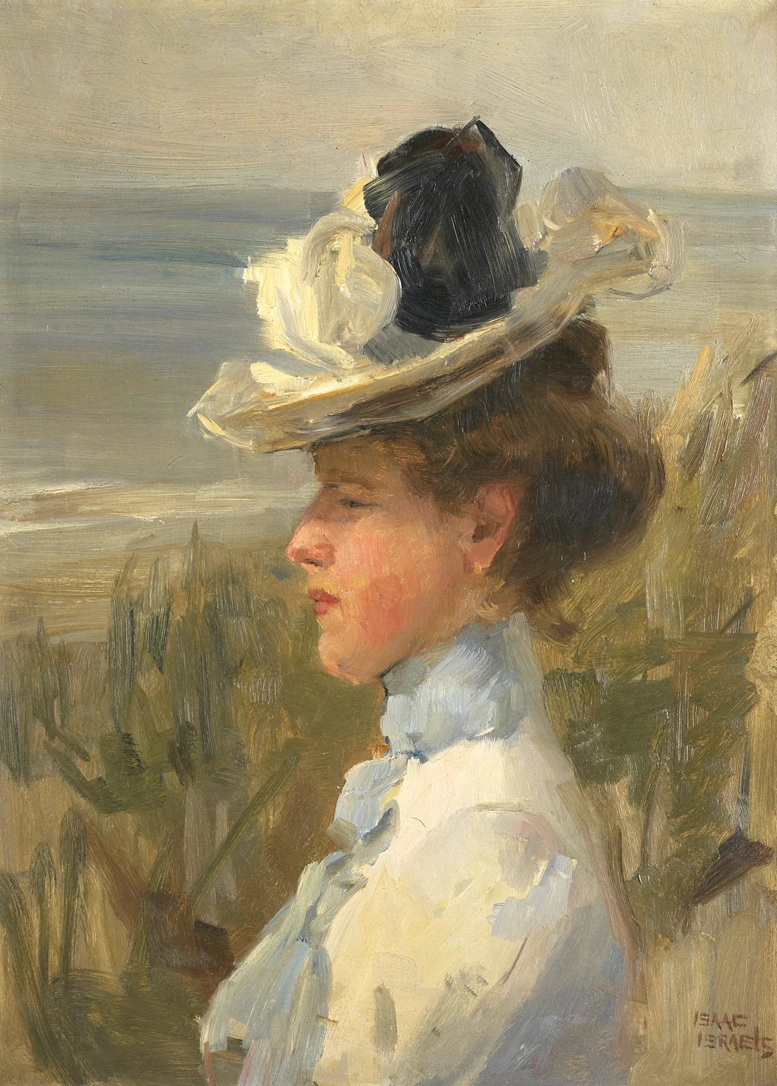 Une jeune femme contemplant la mer - Isaac Israëls image 1 reproduction de peinture à l’huile