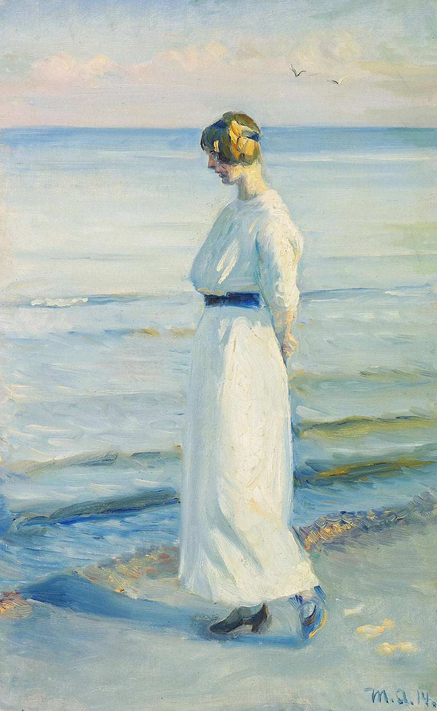 Eine junge Frau in einem weißen Sommerkleid am Strand von Skagen. – Michael Peter Ancher