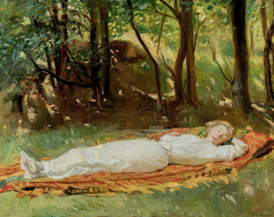 Eine junge Frau macht ein Nickerchen im Garten. – Michael Peter Ancher