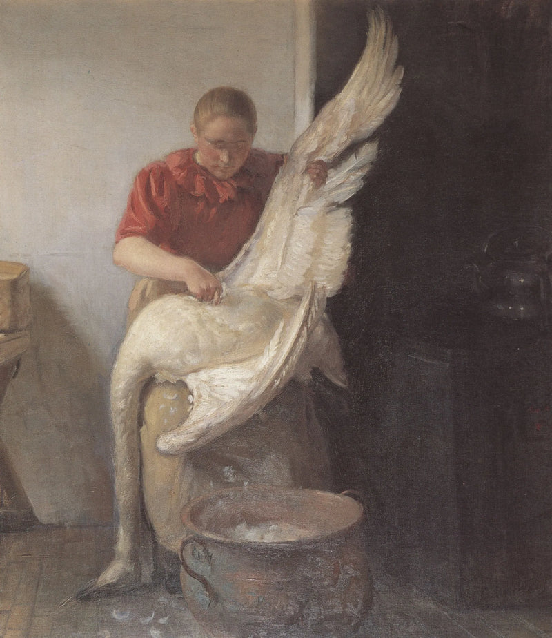 Ein junges Mädchen rupft einen Schwan - Anna Ancher