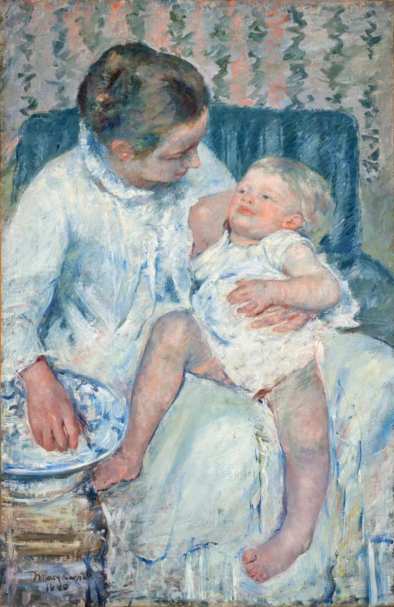Eine Mutter, die dabei ist, ihr schlafendes Kind zu waschen - Mary Cassatt