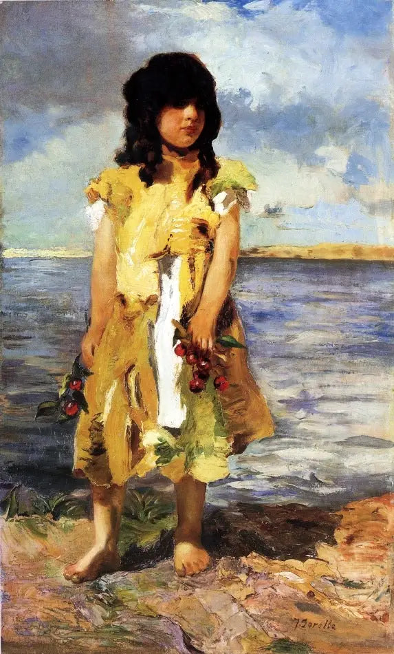 Une petite gitane avec des cerises (Une fille sur la plage). - Joaquín Sorolla image 1 reproduction de peinture à l’huile