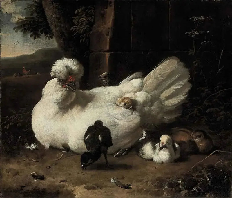 Eine Henne mit Küken in einer Landschaft - Melchior de Hondecoeter