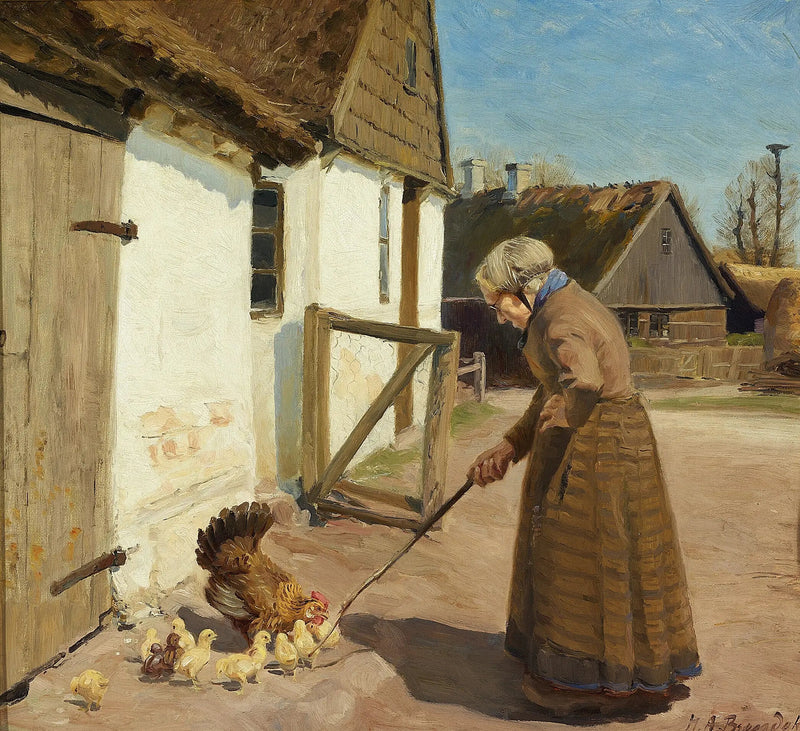 Eine Henne mit ihren Küken. - H. A. Brendekilde