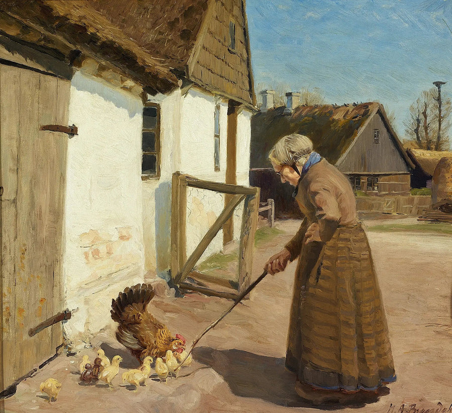 Eine Henne mit ihren Küken. - H. A. Brendekilde