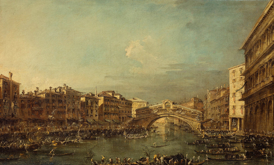 Eine Regatta auf dem Canal Grande mit der Rialto-Brücke in Venedig - Francesco Guardi