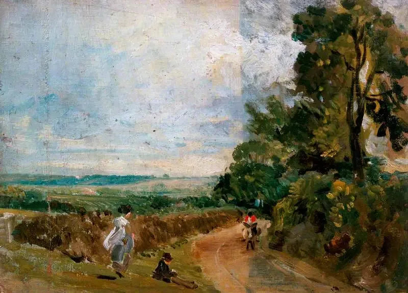 Eine Landstraße mit Bäumen und Figuren (Vorderseite) - John Constable