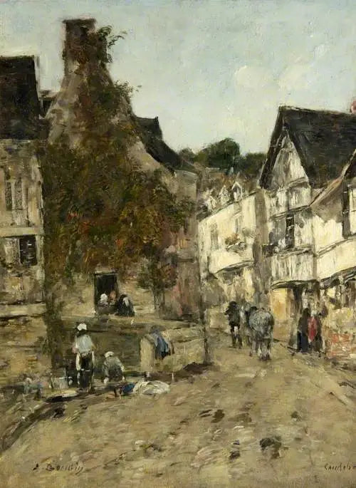 Une rue de Caudebec-en-Caux - Eugène Boudin image 1 copie peinte à la main à l’huile