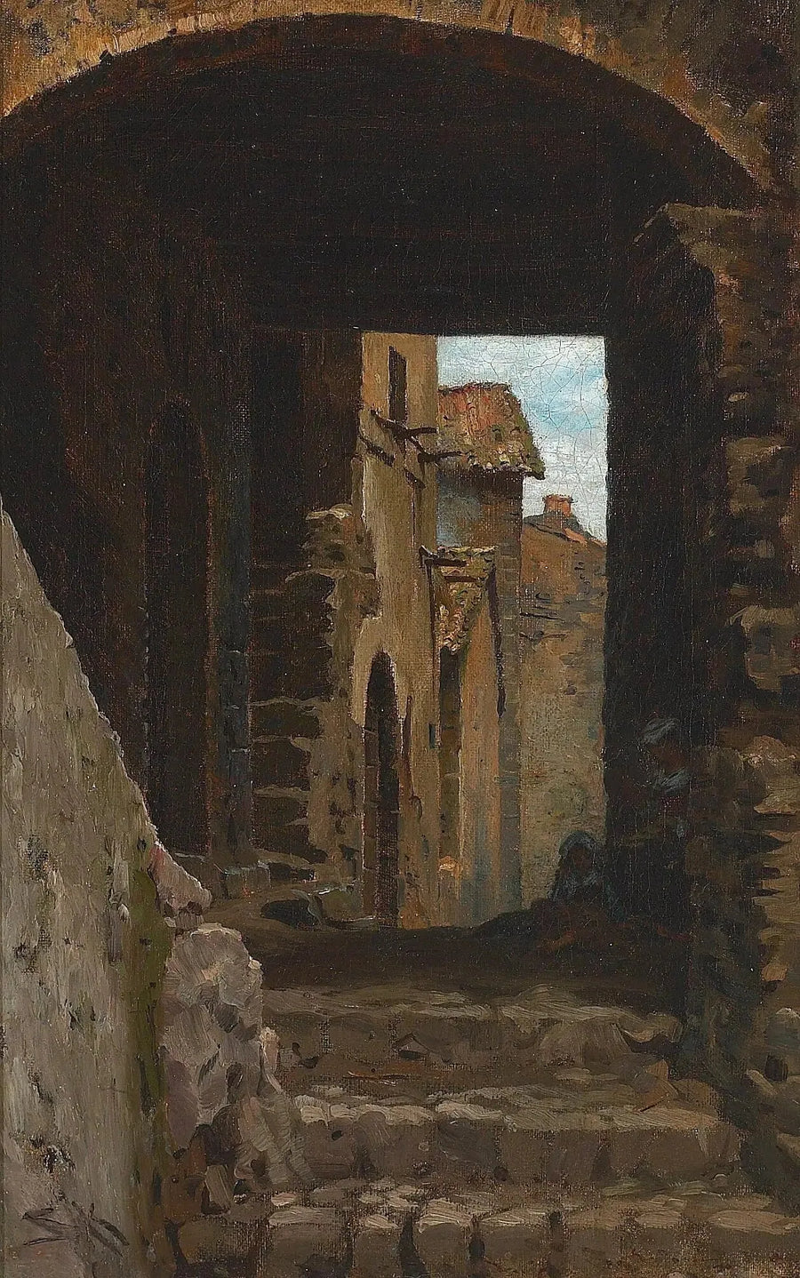 Eine enge Straße mit einer Frau und einem Kind in Torello, Ravello, Italien. - Peder Severin Krøyer