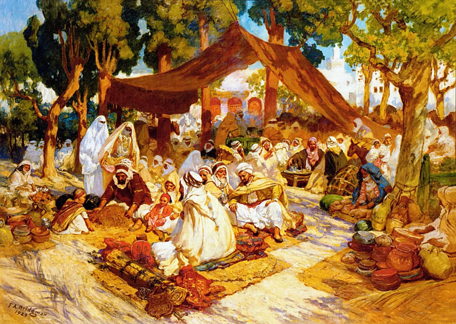 Ein Abendtreffen in einem algerischen Lager - Frederick Arthur Bridgman