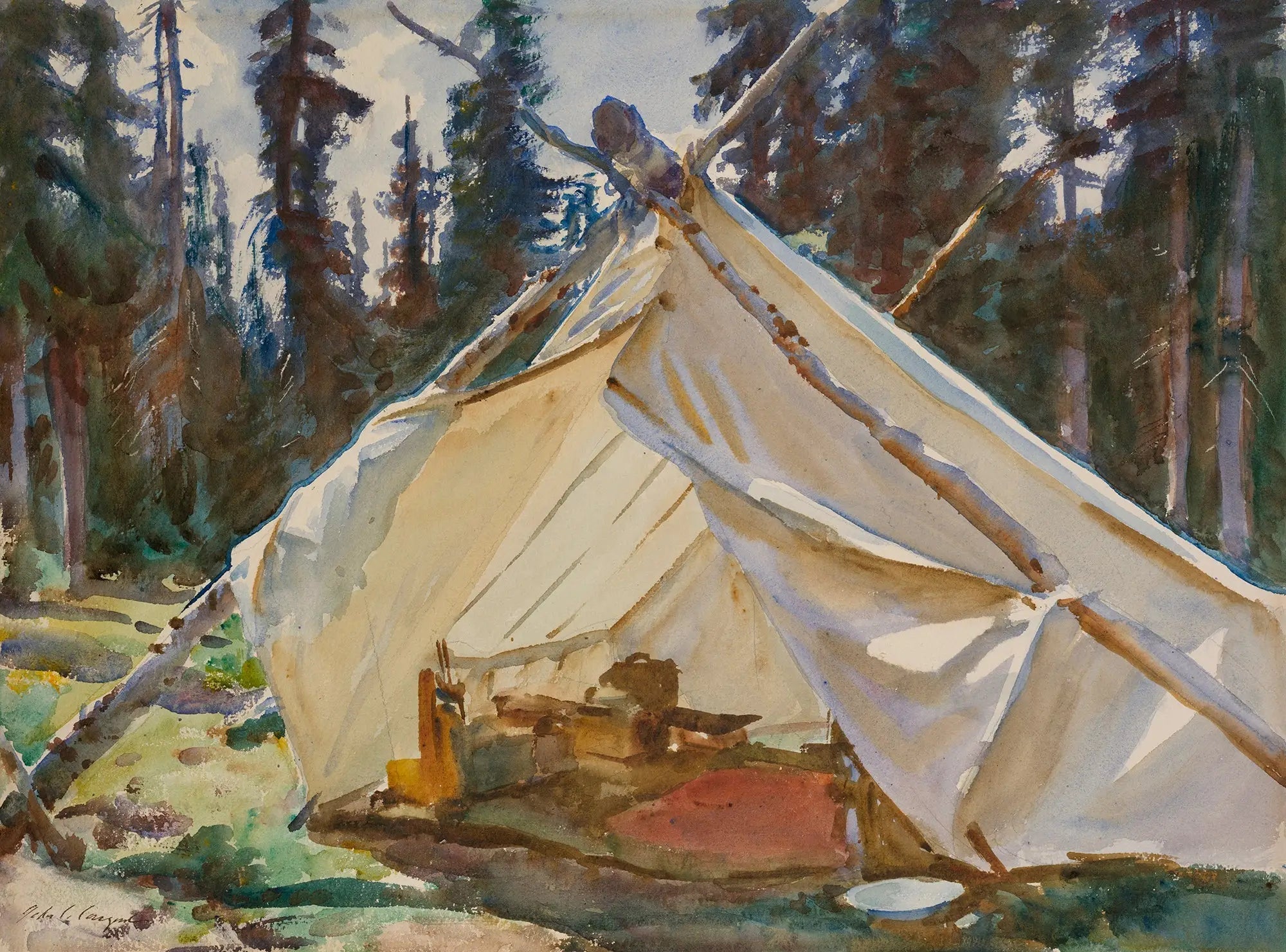 Une tente dans les Rocheuses - John Singer Sargent image 1 copie de tableau peinte à la main