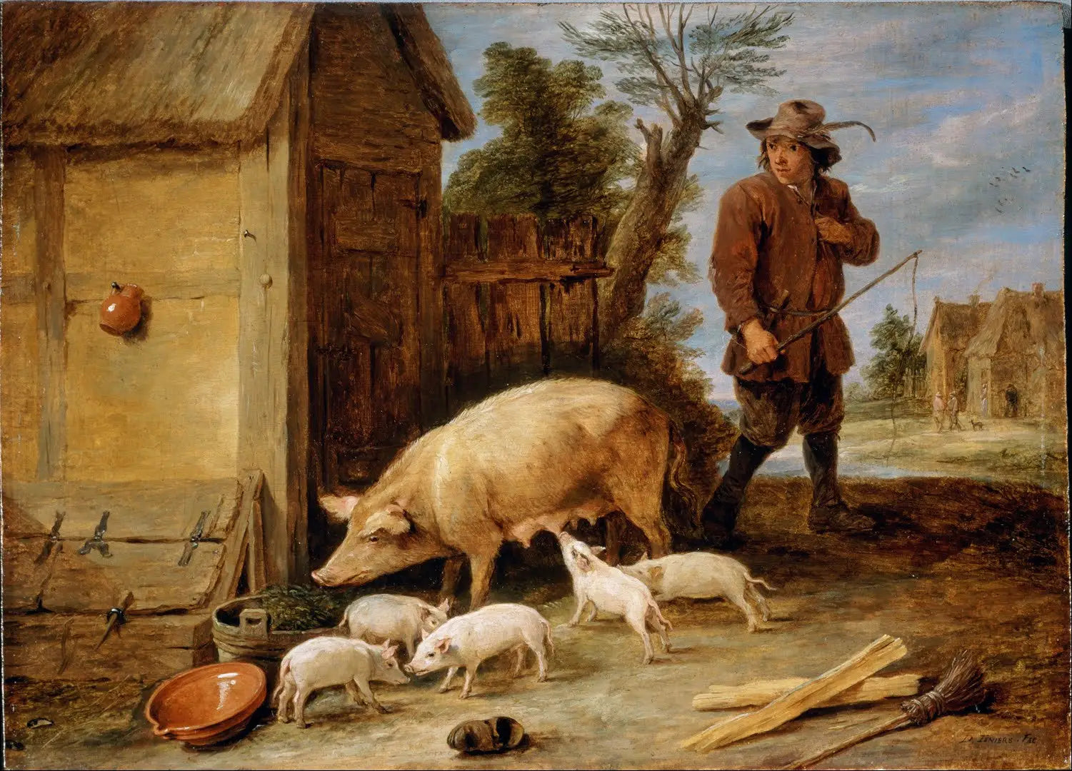 Une truie et sa portée - David Teniers le Jeune image 1 reproduction artisanale de tableau