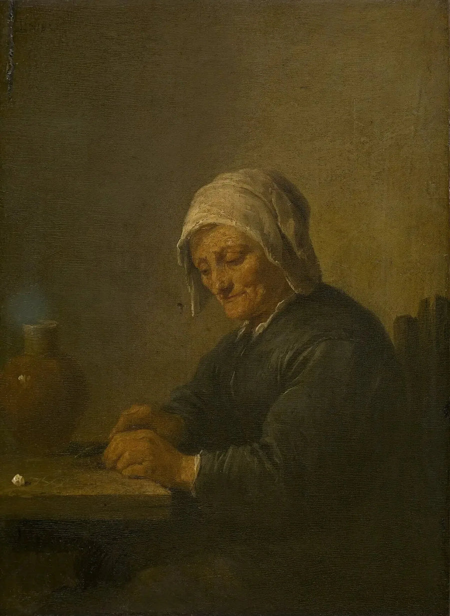 Eine alte Frau schneidet Tabak - David Teniers der Jüngere