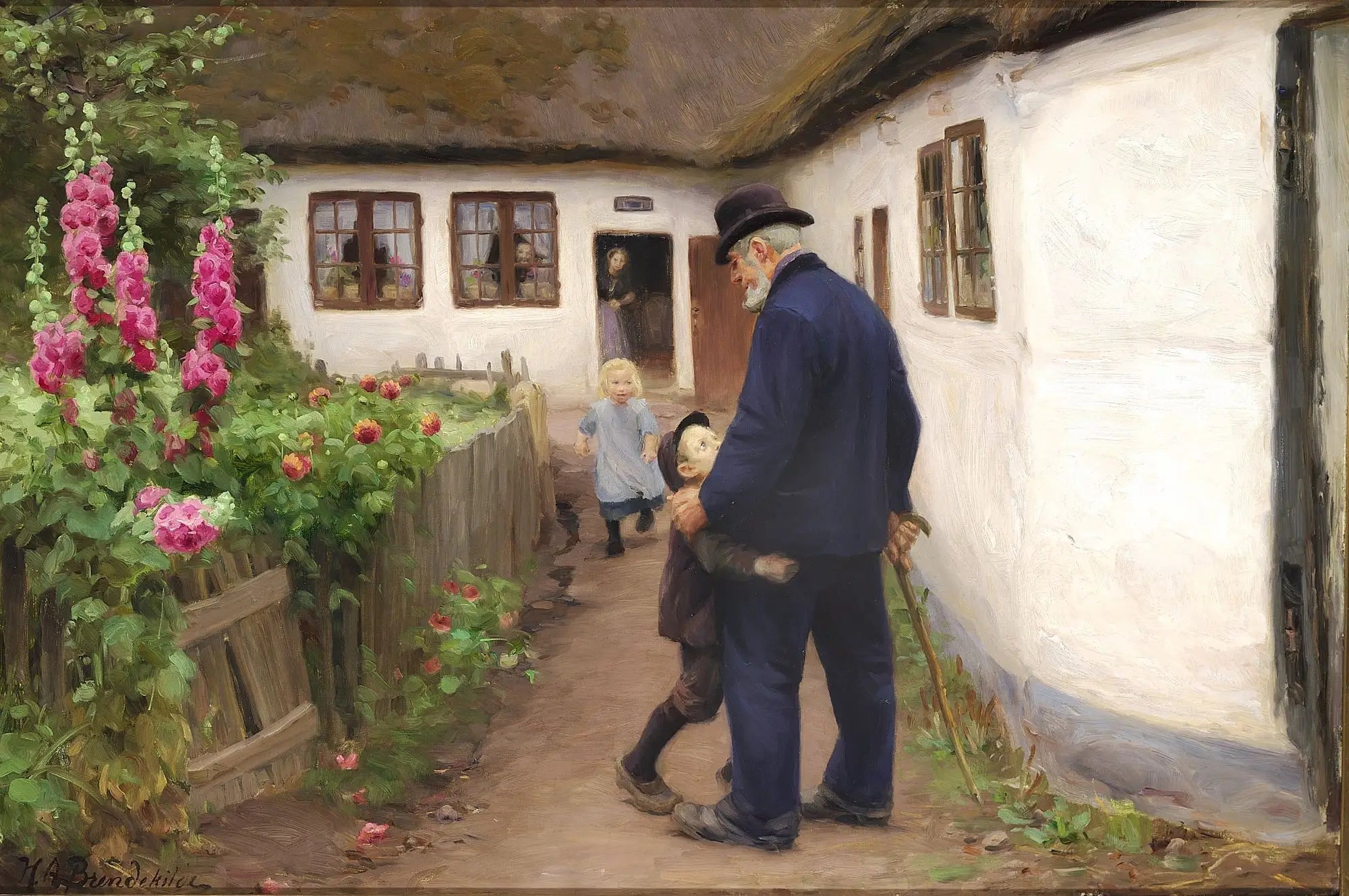 Une visite du grand-père. - H. A. Brendekilde image 1 copie peinte à la main à l’huile