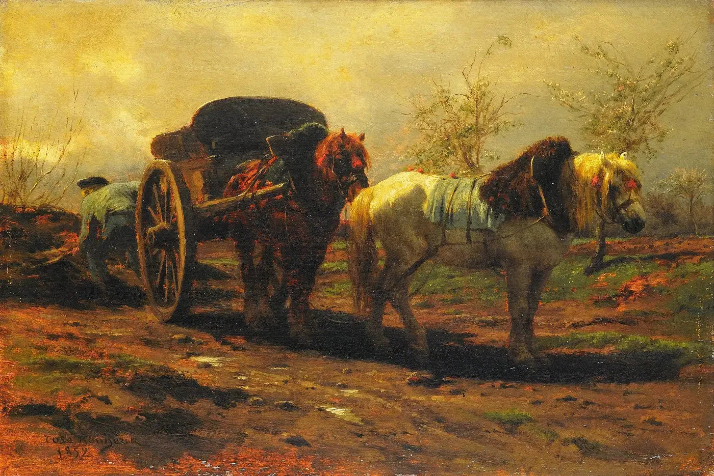 Une voiture avec deux chevaux - Rosa Bonheur image 1 reproduction artisanale de tableau