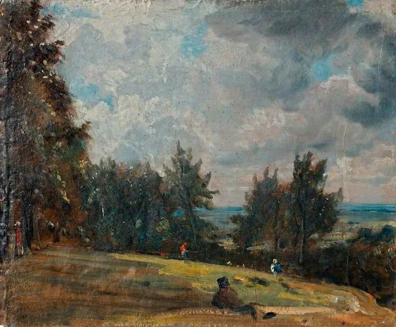 Eine Aussicht in Hampstead mit Bäumen und Figuren - John Constable