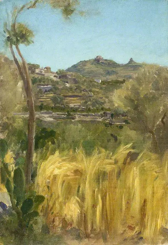 Eine Aussicht in Italien mit einem Maisfeld - Frederic Leighton