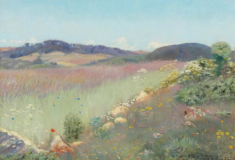 Ein Blick auf eine dänische Sommerlandschaft mit Blumen. - H. A. Brendekilde