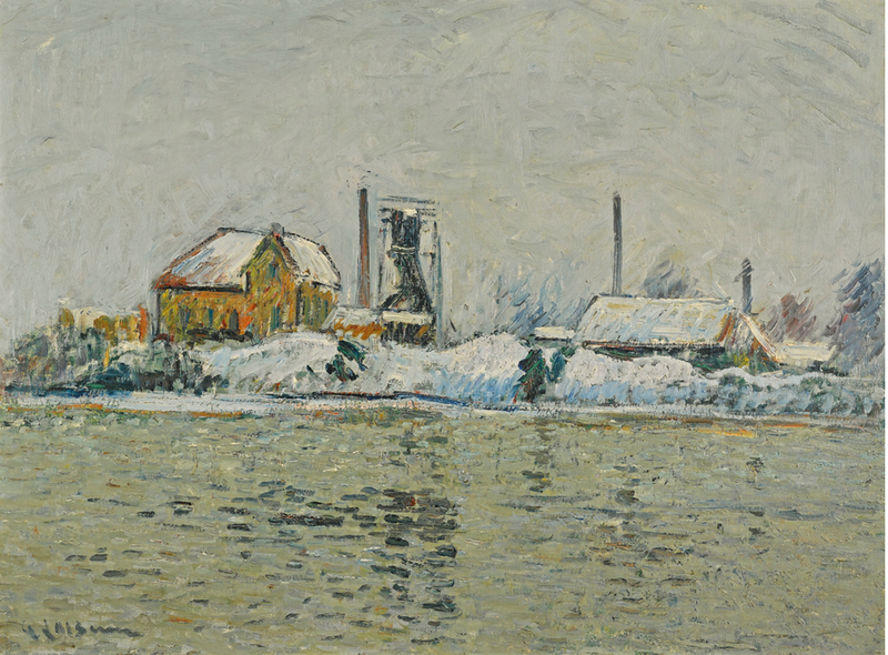 Fabrik am Ufer der Oise, Schneeeffekt - Gustave Loiseau