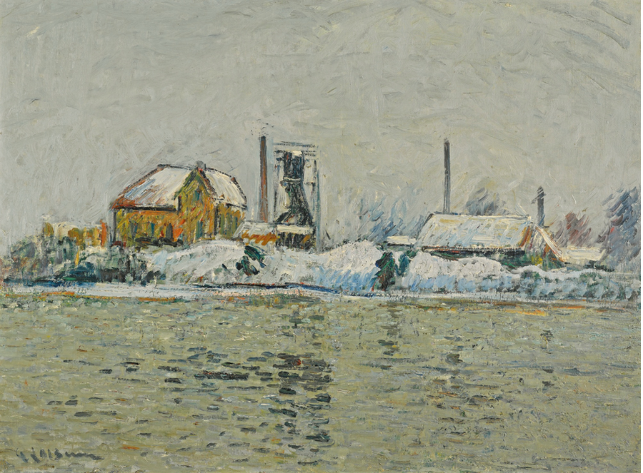 Fabrik am Ufer der Oise, Schneeeffekt - Gustave Loiseau