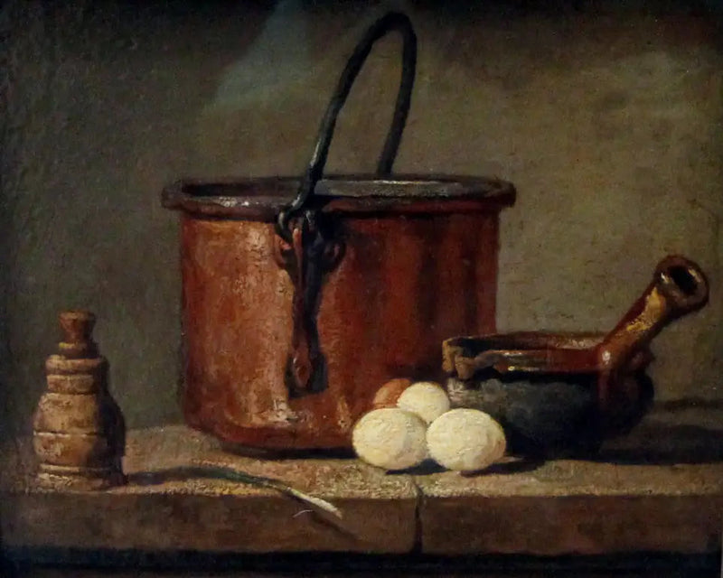 Küchenutensilien, Kochtopf, Pfanne und Eier - Jean Siméon Chardin