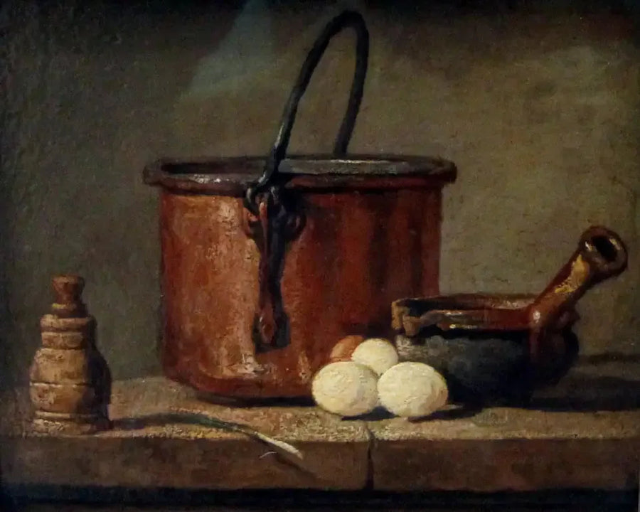 Küchenutensilien, Kochtopf, Pfanne und Eier - Jean Siméon Chardin