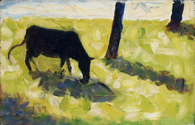 Schwarze Kuh auf einer Wiese - Georges Seurat