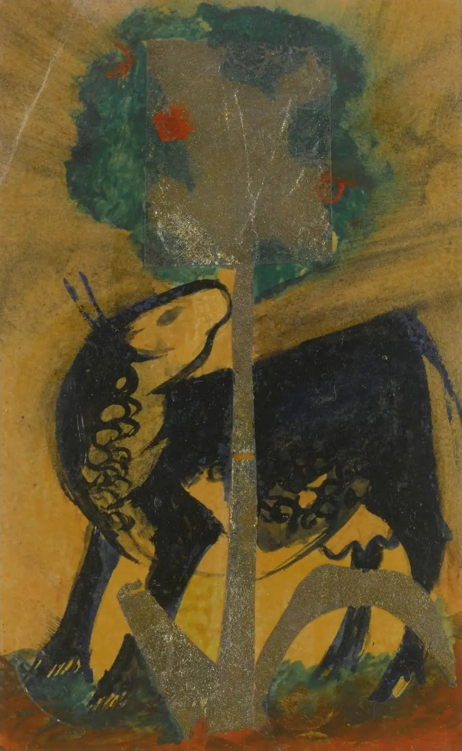 Schwarze Kuh hinter einem Baum - Franz Marc