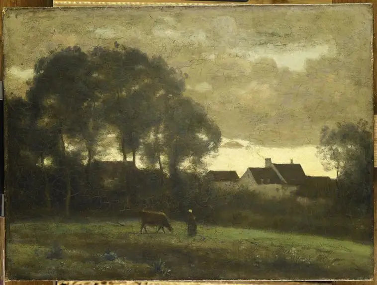 Vachère dans un pré au coucher du soleil - Jean-Baptiste Camille Corot