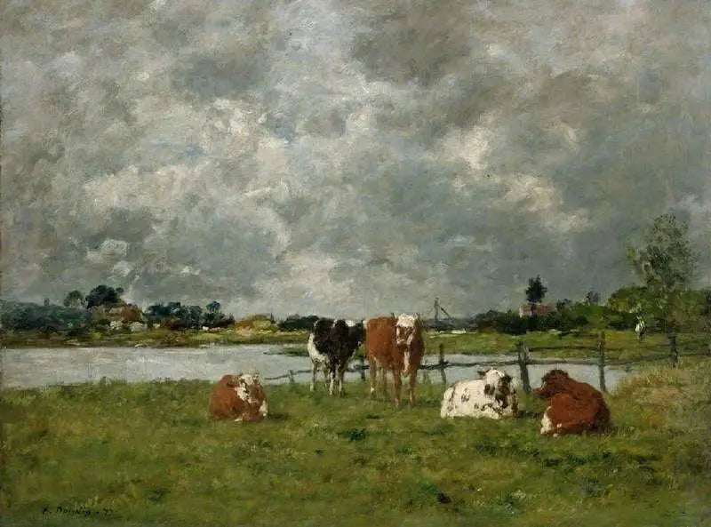 Kühe auf einer Wiese unter einem stürmischen Himmel, 1877 - Eugène Boudin