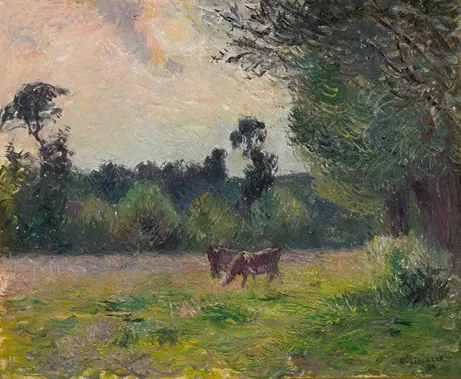 Kühe auf einer Wiese, Sonnenuntergang - Camille Pissarro