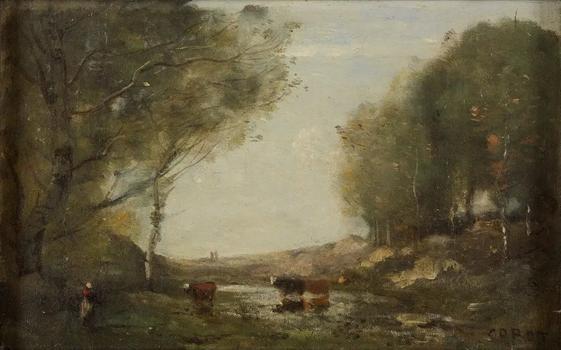 Kühe und Wasser - Jean-Baptiste Camille Corot