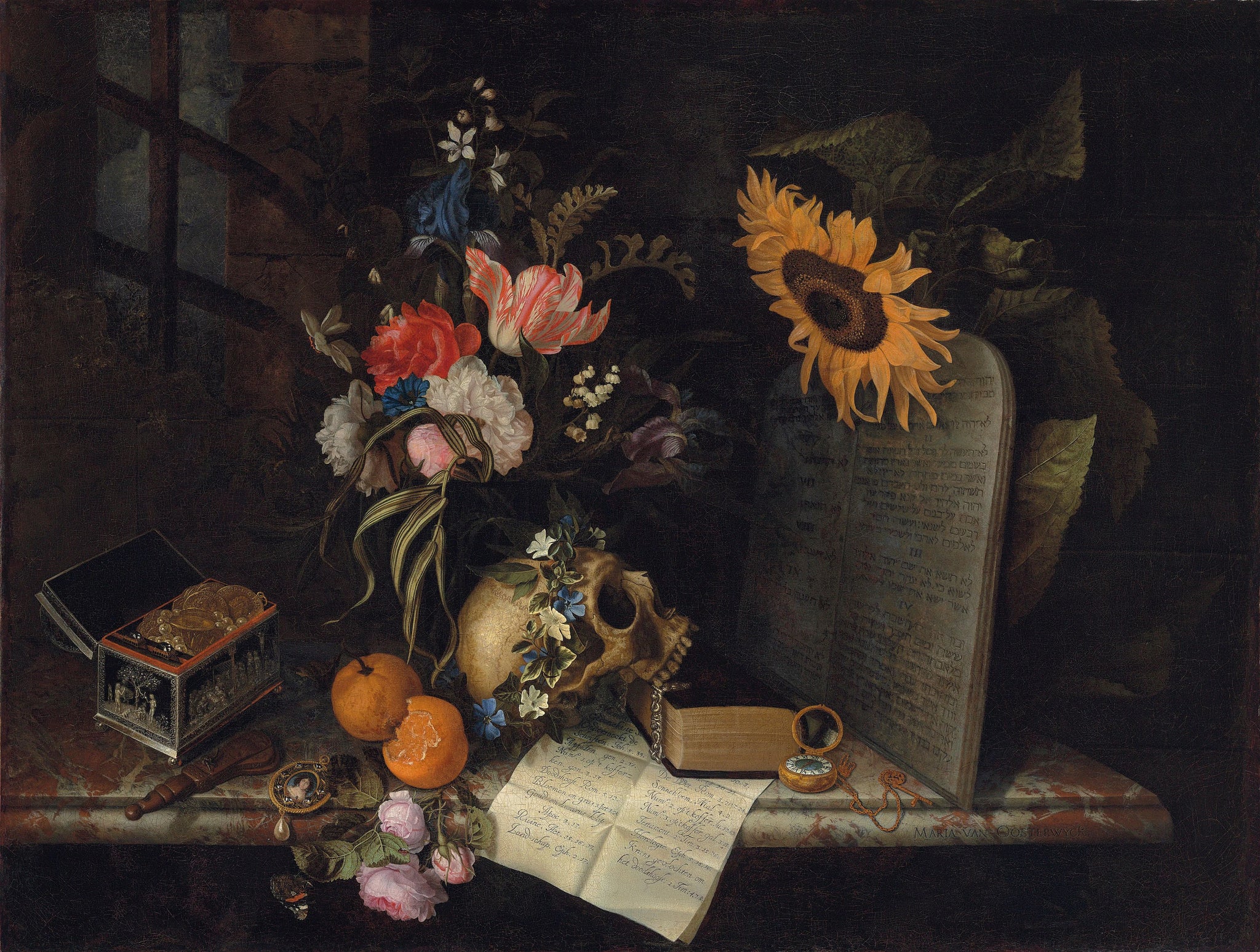 Vanité nature morte au tournesol - Maria van Oosterwijk