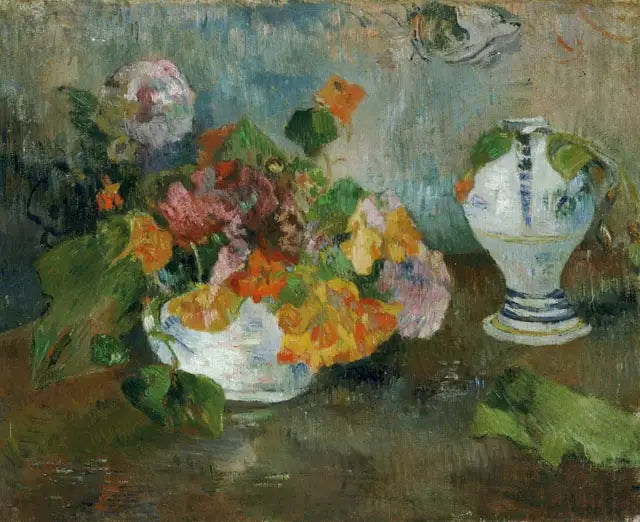 Vase mit Kapuzinerkresse und Quimper-Porzellan - Paul Gauguin