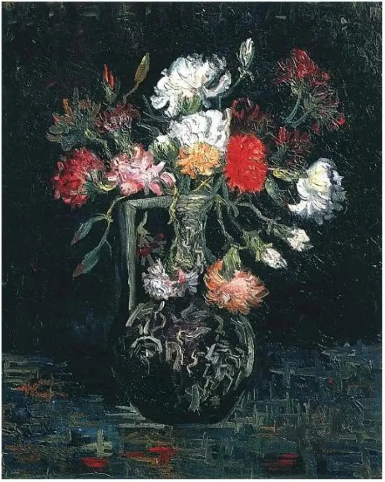 Vase avec œillets blancs et rouges - Vincent van Gogh image 1 reproduction de peinture à l’huile
