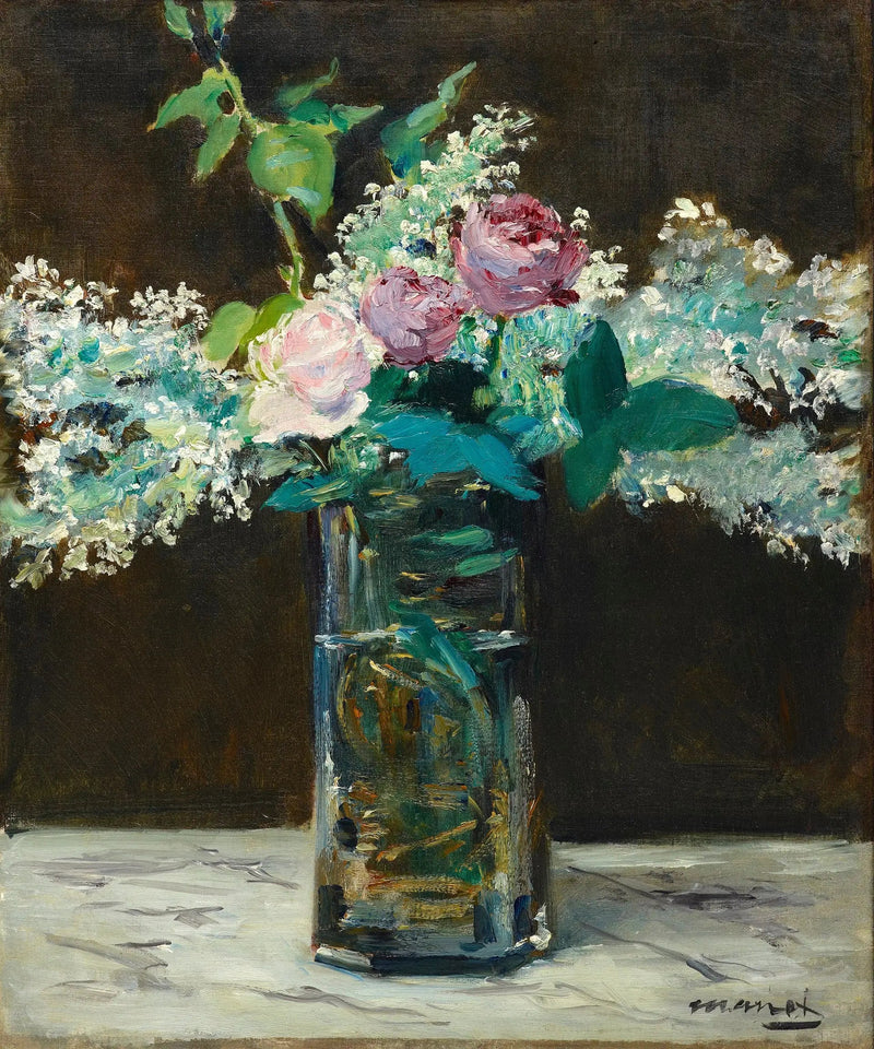 Vase mit weißen Flieder und Rosen - Édouard Manet