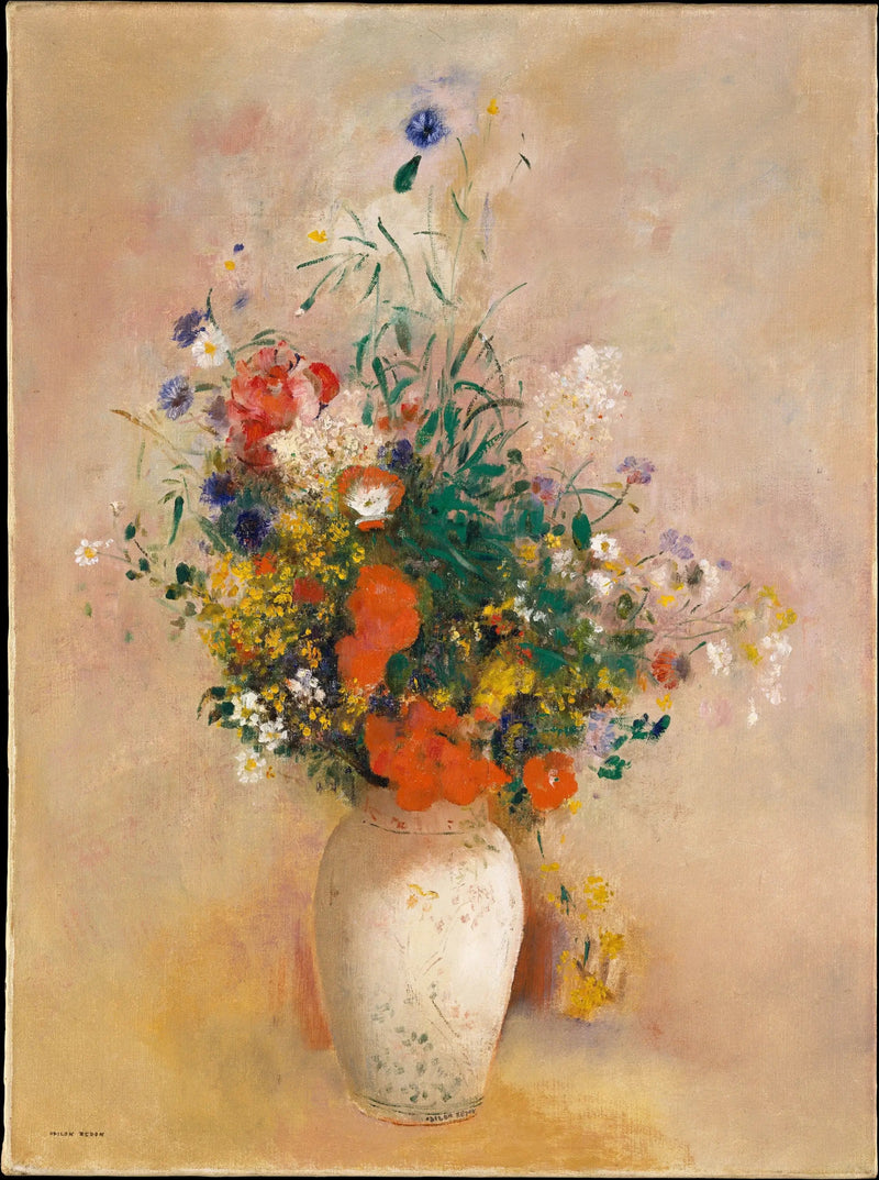 Blumenvasen (rosa Hintergrund) - Odilon Redon