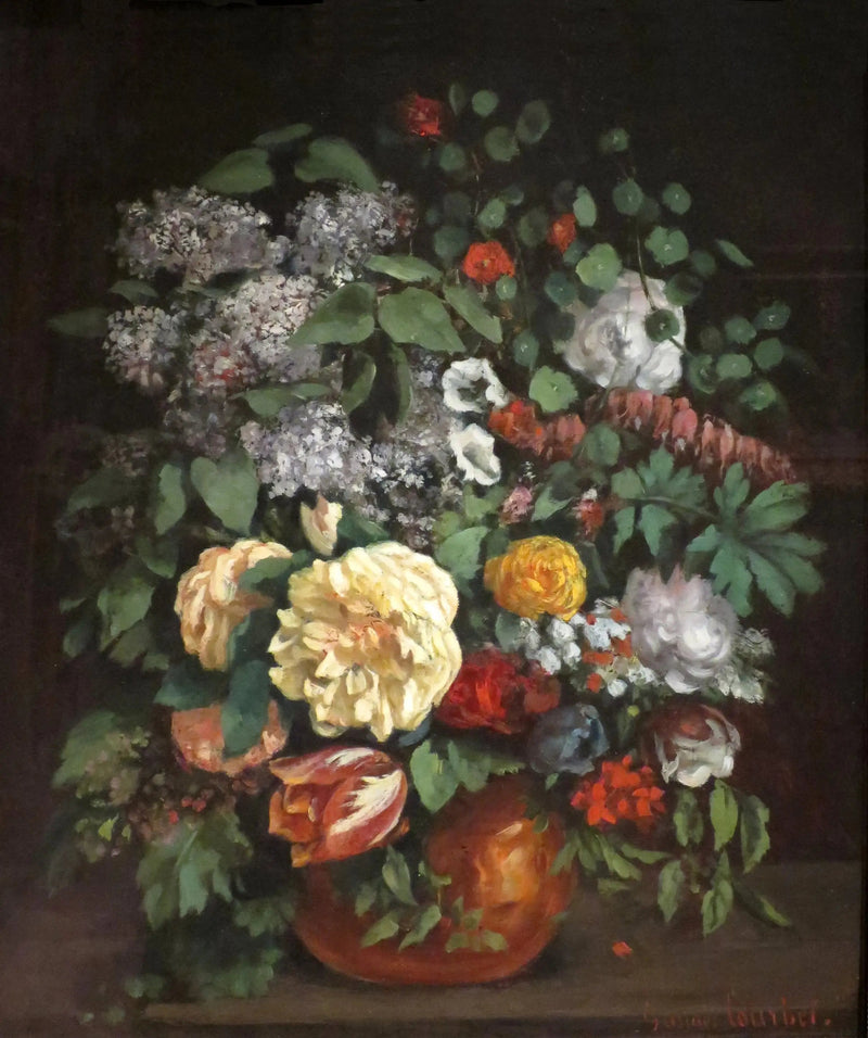 Vase mit Flieder, Rosen und Tulpen - Gustave Courbet