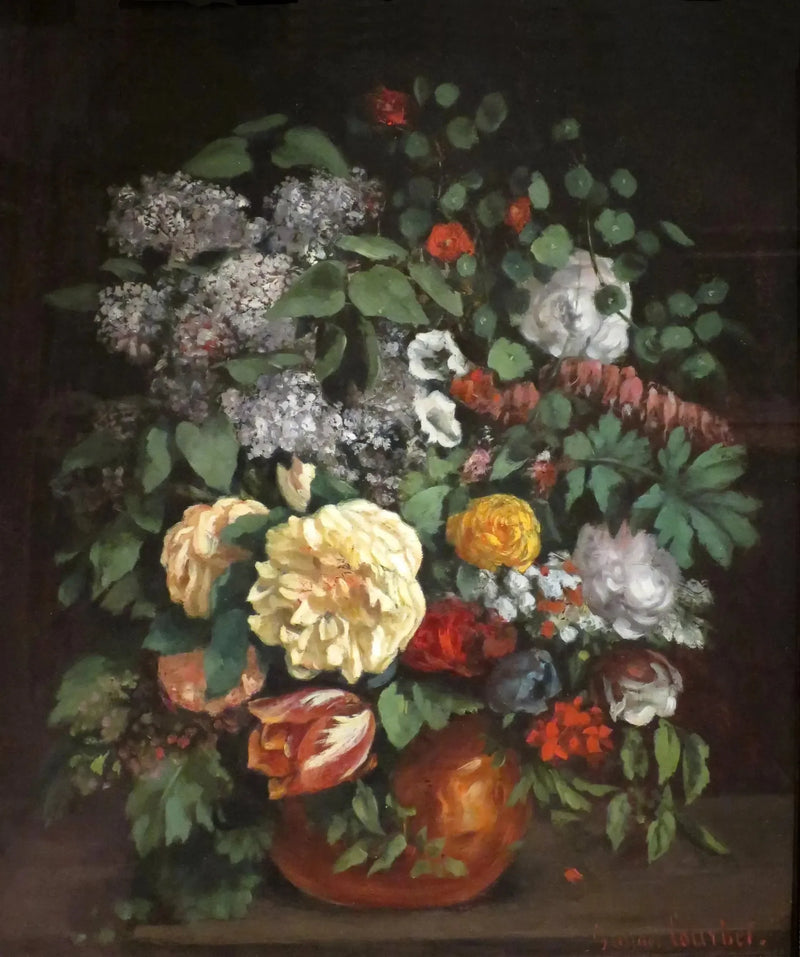 Vase mit Flieder, Rosen und Tulpen - Gustave Courbet
