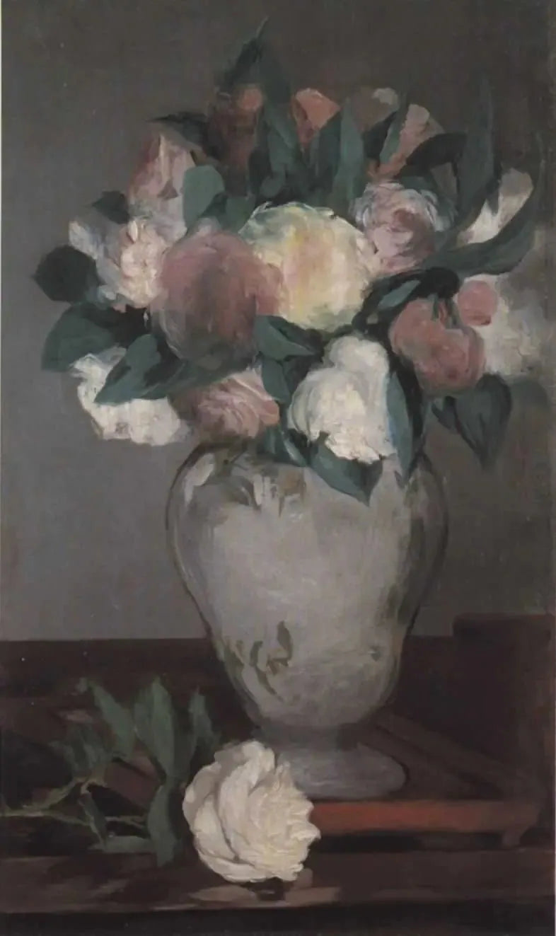 Vase mit Pfingstrosen auf einem lackierten Tablett - Édouard Manet