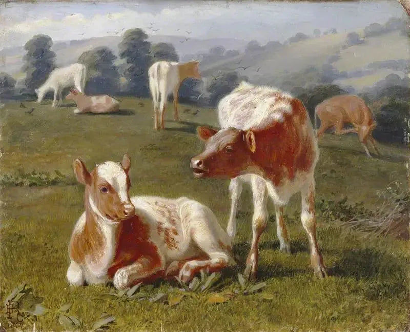 Kälber auf einer Wiese - Briton Rivière